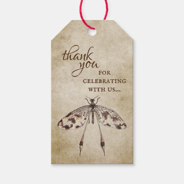 Etiqueta Para Presente Casamento de Dragonfly Vintage Simples (Frente)