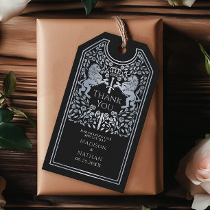 Etiqueta Para Presente Casamento de Espada Medieval do Leão Real Negro Ob