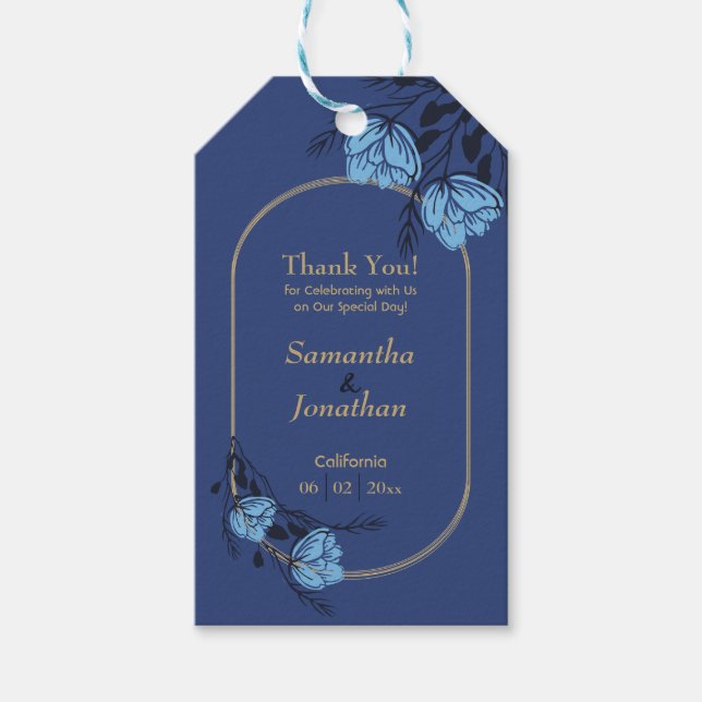 Etiqueta Para Presente Casamento de Flor Azul (Frente)