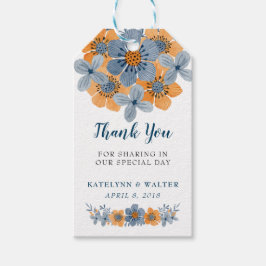 Etiqueta Para Presente Casamento de Flor Azul e Laranja Favorito Obrigado