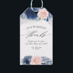 Etiqueta Para Presente Casamento de Flores Azuis e Rosa - Obrigado<br><div class="desc">Maçãs azuis e marcas de casamento de flores escamosas</div>