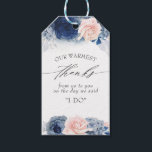 Etiqueta Para Presente Casamento de Flores Azuis e Rosa - Obrigado<br><div class="desc">Maçãs azuis e marcas de casamento de flores escamosas</div>