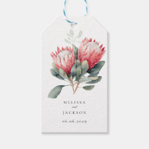 Etiqueta Para Presente Casamento de Flores de Aquarela Protea Blush
