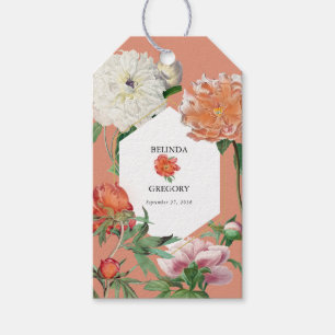 Etiqueta Para Presente Casamento de Flores de Pêonias Rosa-Pêssegos-Pinhe
