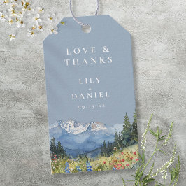 Etiqueta Para Presente Casamento de Flores Silvestres de Montanha em Aqua