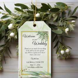 Etiqueta Para Presente Casamento de Folhagem Dourada Verde com Frame Euca