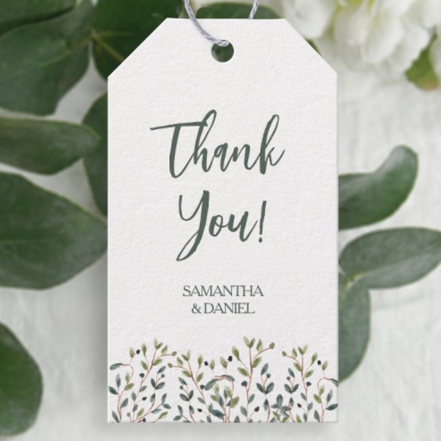 Etiqueta Para Presente Casamento de Folhas de Aquarela (Easily personalize these pretty botanical favor tags with just a few clicks.)