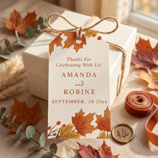 Etiqueta Para Presente Casamento de Folhas de Bordo de Outono Elegante