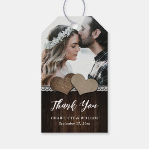 Etiqueta Para Presente Casamento de Fotos do Rústico Country Hearts Wood
