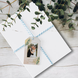 Etiqueta Para Presente Casamento de Fotos Elegante Verde e Dourada