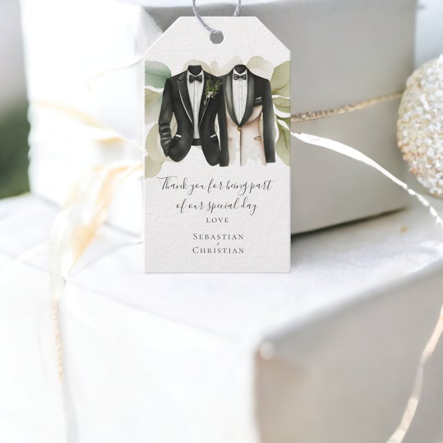Etiqueta Para Presente Casamento de Gay personalizado com Folhagem Verde  (Muted Green Foliage Personalized Gay Wedding Gift Tags from Ricaso)