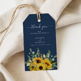 Etiqueta Para Presente Casamento de Girassóis Florais Azuis Elegantes