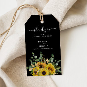 Etiqueta Para Presente Casamento de Girassóis Florais Pretos Elegantes 