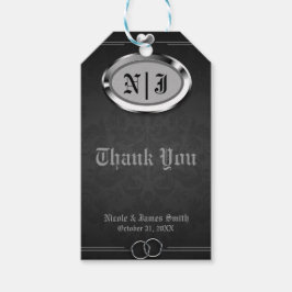 Etiqueta Para Presente Casamento de Halloween Gótico Vintage Prata e Pret