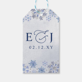Etiqueta Para Presente Casamento de Inverno Flocos de Neve Azul Prata Mon
