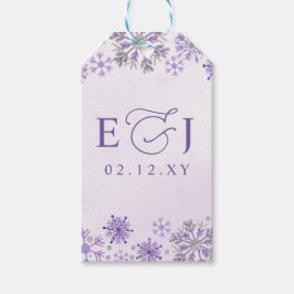 Etiqueta Para Presente Casamento de Inverno Flocos de Neve Roxo Prata Mon