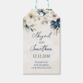 Etiqueta Para Presente Casamento de Inverno Floral Azul Elegante