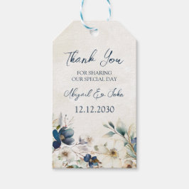 Etiqueta Para Presente Casamento de Inverno Floral Azul Elegante
