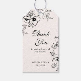 Etiqueta Para Presente Casamento de Jardim Floral Negro Branco Obrigado
