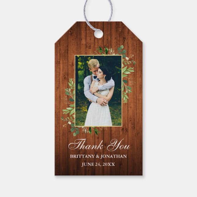 Etiqueta Para Presente Casamento de Madeira Eucalyptus Greenery (Frente)