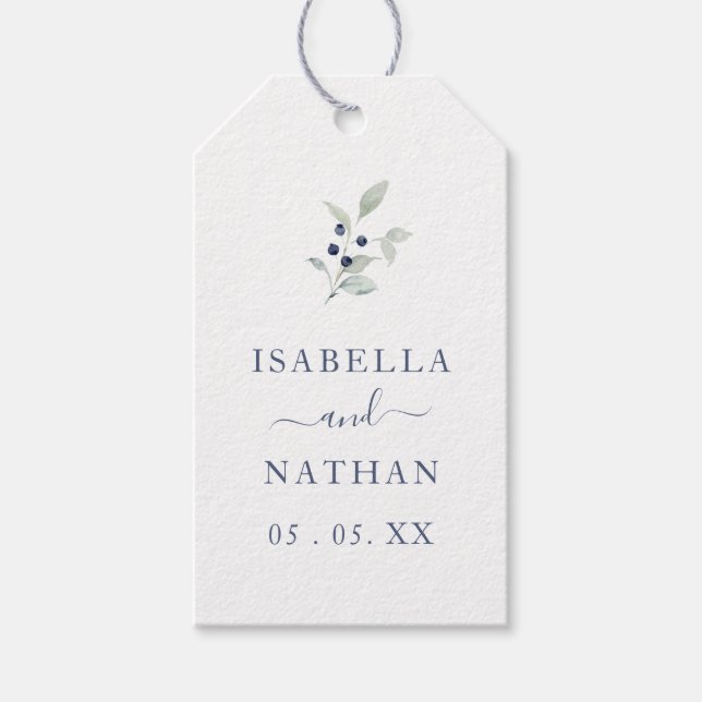 Etiqueta Para Presente Casamento de Marinho Botânico Simples Chic Waterco (Frente)