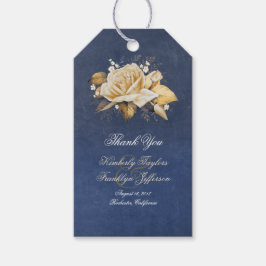 Etiqueta Para Presente Casamento de Marinhos e Flores Douradas