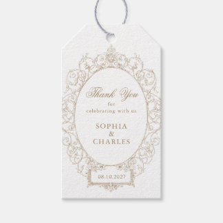Etiqueta Para Presente Casamento de Moldura Floral Elegante Dourado Antiq
