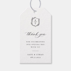 Etiqueta Para Presente Casamento de Monograma de Crest Botânico