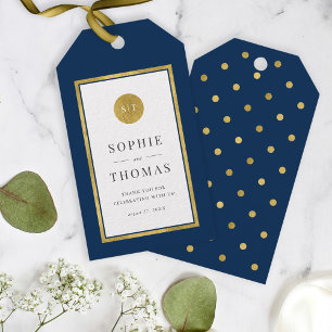 Etiqueta Para Presente Casamento de Monograma Dourado Clássico com Cor Ed