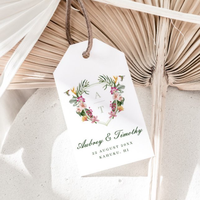 Etiqueta Para Presente Casamento de Monograma Floral Tropical (Criador carregado)