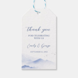 Etiqueta Para Presente Casamento de montanhas e aves azuis