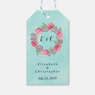 Etiqueta Para Presente Casamento de Na moda de Wreath Floral Watercolor