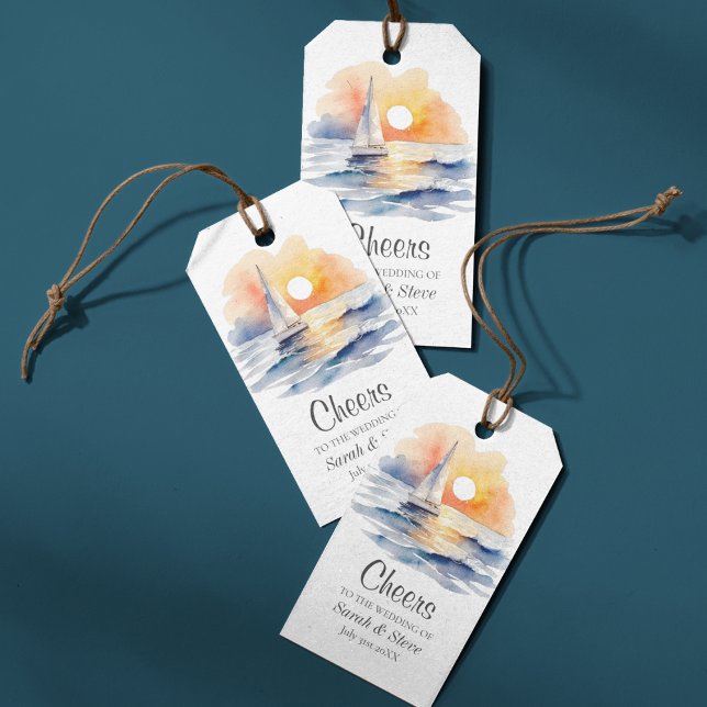 Etiqueta Para Presente Casamento de paisagens solares para embarcações de (Nautical Sailing Sunset Coastal Wedding Favor Tags)