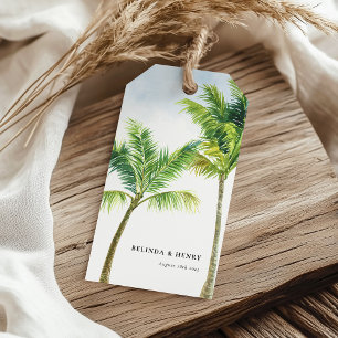 Etiqueta Para Presente Casamento de Praia de Árvore de Watercolor Palm
