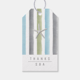 Etiqueta Para Presente Casamento de praia náutica com faixas de aquarelas