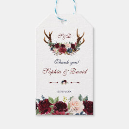 Etiqueta Para Presente Casamento de Sangue Floral Azul-Marinho Merlot