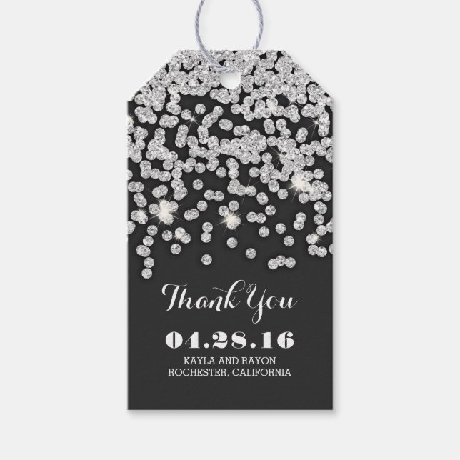 Etiqueta Para Presente Casamento de Silver Diamantes Obrigado (Frente)