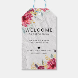 Etiqueta Para Presente Casamento de Silver Marble Floral Dourado Burgundy