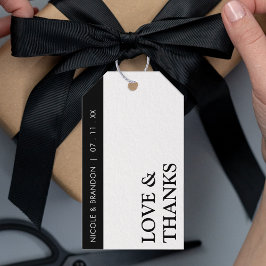 Etiqueta Para Presente Casamento de Stripe do Lado Negro e Branco Obrigad