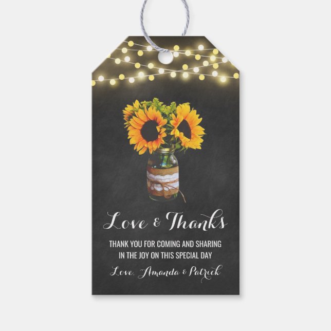 Etiqueta Para Presente Casamento de Sunflower Mason Jar Chalkboard Obriga (Frente)