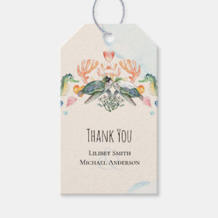 Etiqueta Para Presente Casamento de tartarugas marinhas com noiva e noiva