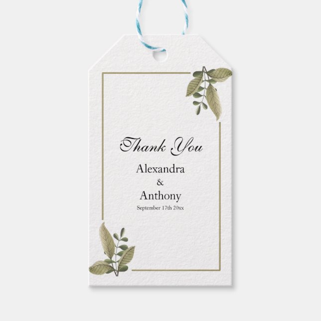 Etiqueta Para Presente Casamento de Verde com Minimalismo Elegante (Frente)