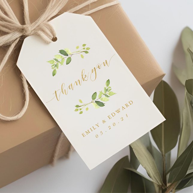 Etiqueta Para Presente Casamento de Verde e Dourado Obrigado (Criador carregado)