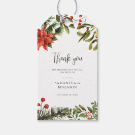 Etiqueta Para Presente Casamento de Watercolor Poinsettia Berries Greener