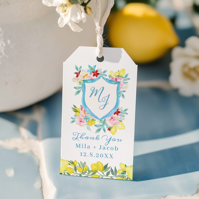 Etiqueta Para Presente Casamento do Monograma do Mediterrâneo Obrigado (Criador carregado)