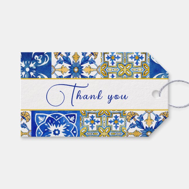 Etiqueta Para Presente Casamento dos azulejos do Verão mediterrânico (Frente (horizontal))