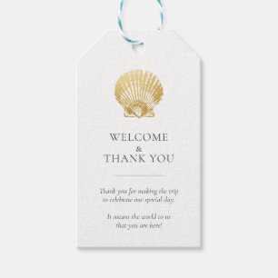 Etiqueta Para Presente Casamento Dourado da praia de Seashell Obrigado, F