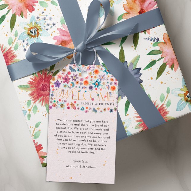 Etiqueta Para Presente Casamento Dourado de Flor Branca Rosa (Criador carregado)