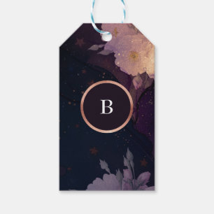 Etiqueta Para Presente Casamento Dourado de Rosa Floral Roxo Escuro Elega