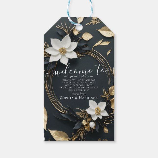 Etiqueta Para Presente Casamento Dourado e preto branco Elegante (Frente)